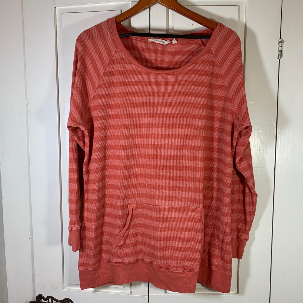 Soft Surroundings Striped Waffle Knit Tunic Top Pocket‎ Long Sleeve Size L READ